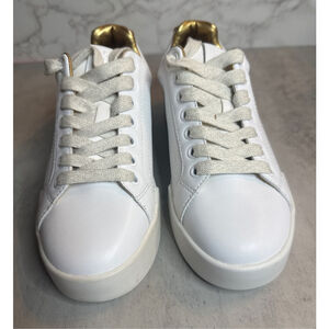 Women's Donna Karan White Gold Leather Low Top Sneakers